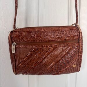 Brown Faux Crocodile-Embossed Crossbody Purse